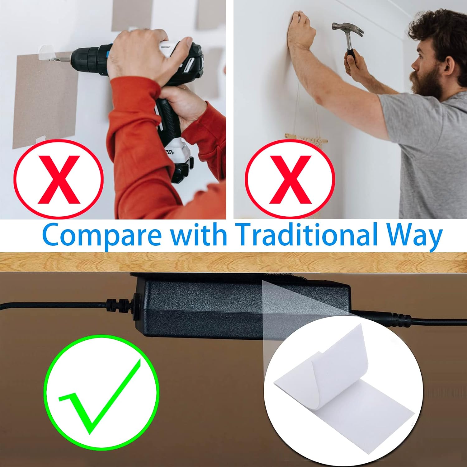 Sticky Back Hook Loop Fastener | 1 x 3 Inch 24 Sets | Aniced Double Sided Sticky Strips with Adhesive Backed for Remote Control - Black - Image 3